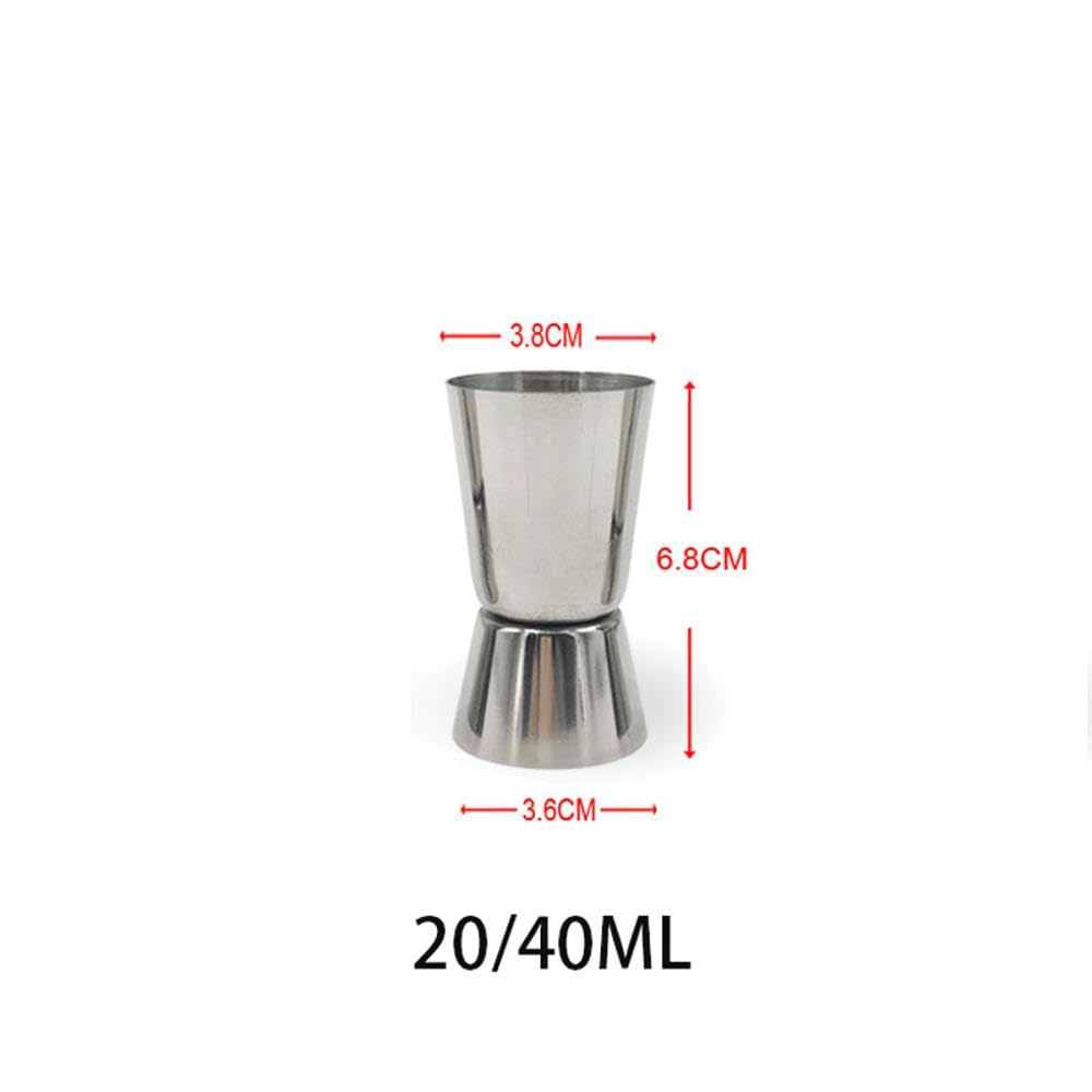 SagaSave Stainless Steel Measure Cups Double-Head Silver Cocktail Jiggers Alcohol Drink Measuring Device for Bartender (20/40ML)