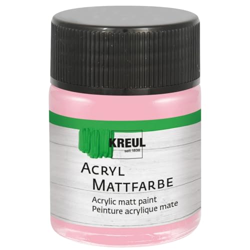 KREUL 75545 - Vernice acrilica opaca, rosa pastello in barattolo da 50 ml, vernice a base d'acqua dalla copertura cremosa, ad asciugatura rapida, adatta a molte superfici diverse