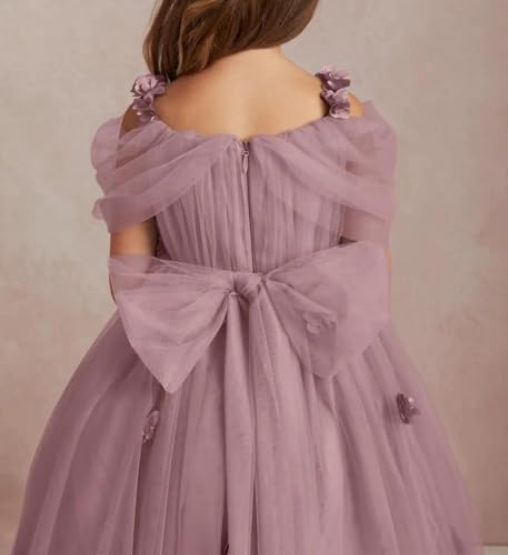 Girl's 3D Butterfly Flower Girl Dress Floral Ruffles Tulle Princess Pageant Dress Birthday with Bowtie4