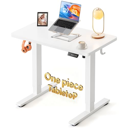 Image of FEZIBO One-Piece Standing Desk, 32 inchx20 inch Seamless Tabletop Electric Height Adjustable for Home Office, Study Rooms & Multi-Device Workstations, White