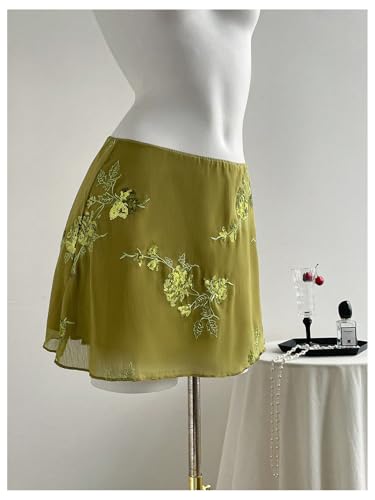 Floerns Women's Floral Embroidery Mini Skirt Low Waist Mesh Summer Skirts3