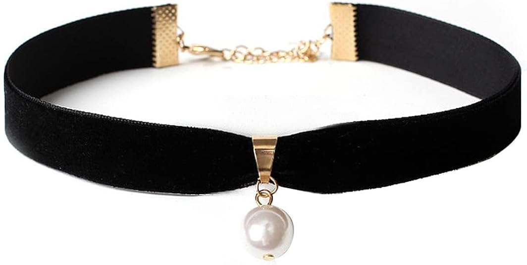 1 Pcs Premium Black Velvet Choker Necklace,Adjustable Gothic Pearl Choker Necklace,Y2K Choker Classic Choker Collar for Valentines Day Halloween Cosplay Party Jewelry-image-4