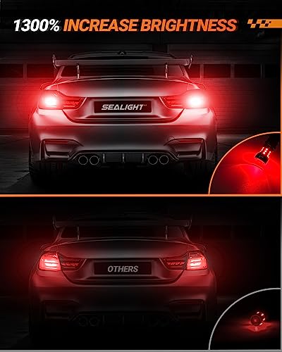 SEALIGHT 3157 LED Bulb, 3156 3057 4157 LED Brake Lights, Super Bright Red Bulb with Projector Lenses Replacement for Brake Light Tail Stop Light Parking Light, Pack of 2 - Image 3