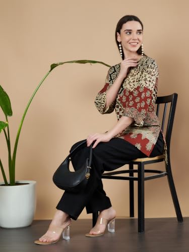 Image of Amazon Brand - Anarva Jaipuri Cotton Printed Short Kurti for Women