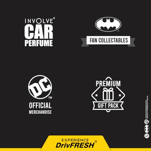Image of Involve Your Senses Batman Car Perfume Spray with 3 Hanging Cards | DC OFFICIAL MERCHANDISE from Warner Bros | Strong Aquatic Notes - WBSPRO1-50ml | Car Freshener | batman car accessories