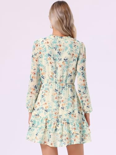 Image of Allegra K Women's Spring Dresses 2026 Tie V Neck Semi Sheer Long Sleeve Layered Tiered Chiffon Mini Floral Dress