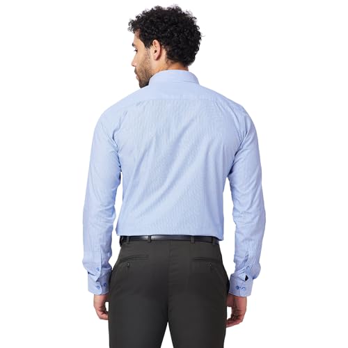 Image of Raymond Men's Slim Fit Pure Cotton Structure Pattern Semi Cutaway Collar Full Sleeve Formal Shirt