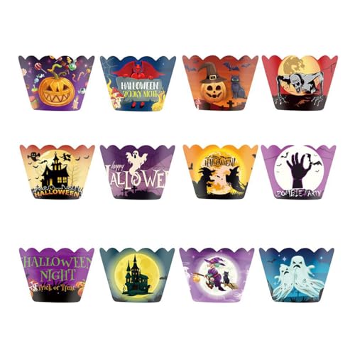 Halloween Wraps - 12pcs Muffin Cup Portavasos | Decoración De De Miedo | Forros De Cupcakes De Papel Para Pasteles De Halloween, Dulces De Boda, Bocadillos De Cumpleaños,