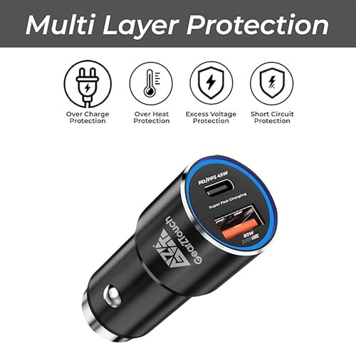 Image of GZT 125W Fast Smart Car Charger with 1.2M USB - C Cable Dual Port All Metal PD Quick 45W PD /PPS +80W SuperVOOC Compatible with iPhone & Android Samsung, Vivo, Oppo & Tablets All Brand (Black)