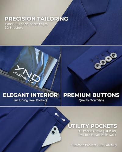 Image of YND Men's 3 Piece Suit with Tie, Solid Color Slim Fit Jacket Vest and Pants