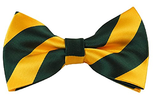 NYFASHION101 Men's College Stripe Adjustable Pre-Tied Bow Tie, Forest Green/Gold