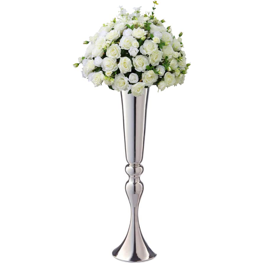 Versatile Metal Wedding Centerpieces Vase Trumpet Road Lead for Party Dinner Centerpiece Anniversary Ceremony Birthday Event Hotel Decor Home Decoration WEPDIY (Silver, 22 inch)