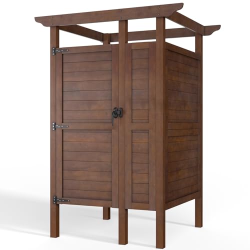 Haddockway Outdoor Shower Enclosure Solid Wood Weatherproof Outdoor Shower Stall with Storage Shelve & Lockable Door for Pool & Backyard & Beach Shower & Outdoor Changing Room