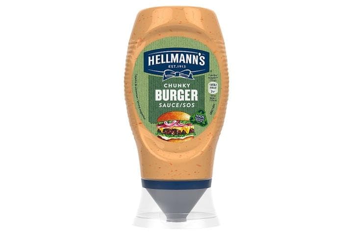 Hellmann’s Chunky Burger Sauce – Salsa Cremosa per Hamburger – Bottiglia Squeeze 250 ml – con Cetrioli e Cipolla Rossa