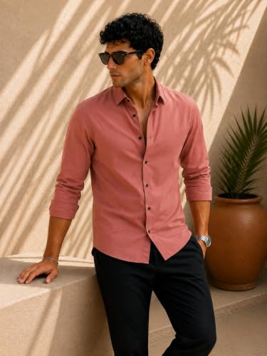 Image of Zilcon Men's Solid Coffee Brown Casual Cotton Blend Shirt