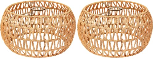 Image of Hanging Light Lamp Shades Boho Rattan Lamp Shades, Woven LampShades for Floor Lamps Rattan Pendant Lights Boho Lamp Ceiling Light, Table Lamps, Plug in Pendant Light (Pack of 2)