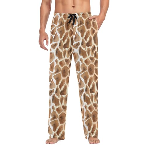 Giraffe Print Men's Pajamas Pants Cotton Sleep Bottoms Pants Lounge Sleepwear - S