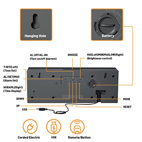 Digital Alarm Clock, Led Clock with 2" Digital, 7 Color Options, Adjustable Brightness, Countdown Clock with Remote Control, Calendar and Temperature Display Desk Clock for Bedroom