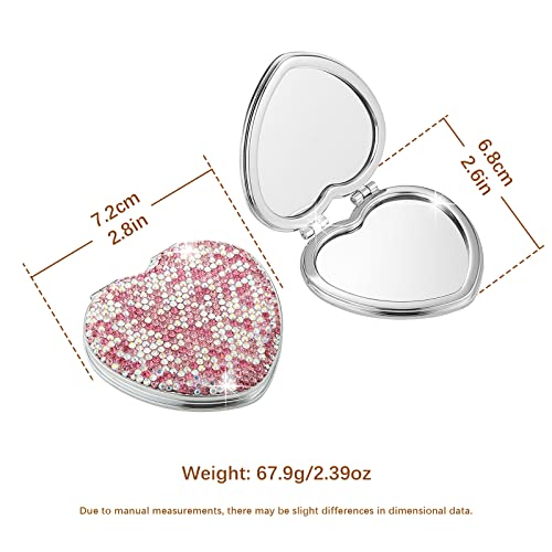 Asalways Rhinestone Compact Pocket Mirror Portable Travel Cute Cosmetic Mirror Folding Handheld Double-Sided 1X/2X Magnifying Purse Mirror(Pink) #TOP1