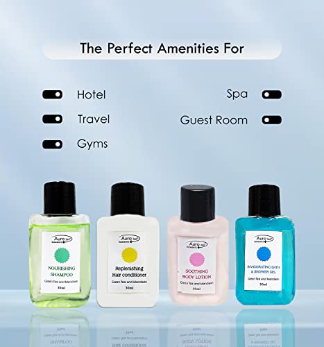 Image of Auro 360 Bulk Hotel Amenities | Toileties For Hospitality | Trvel Size Mini Shampoo and Conditioner | Hotel Shampoo | Nourishing | Biodegradable | Supplies for Guests | 30ml | 25pc Shampoo / 25pc Conditioner