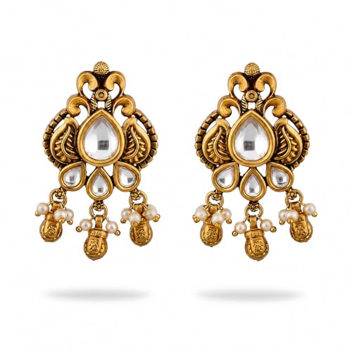 Image of Sayda JewelsGold Plated Antique Traditional Jhumka Earring Indian ethnic Temple design studs Chandbali Style Bridal, Wedding & Festive Jewellery For Women & Girls