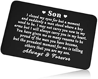 to Son Inspirational Gift from Mum Metal Wallet Insert Card Son Birthday Gift Card Mother to Son Gifts Encouragement Gift Graduation Wedding Gift for Son Boys Engraved Wallet Card