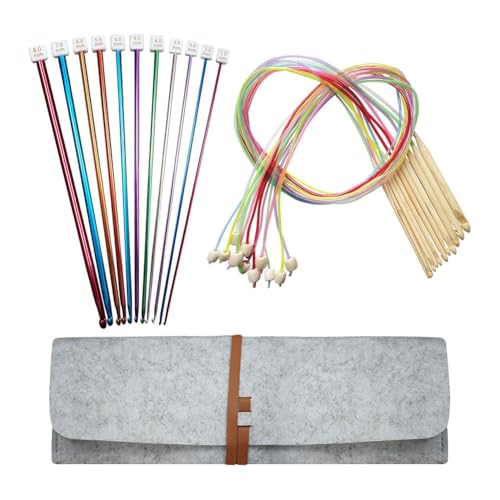 Asyduey Tunesisches Häkelnadel-Set mit Etui: 24-Teiliges Tunesisches Häkelnadel-Set Aus Bambus mit Kabel, Afghanische Häkelnadeln Aus Aluminium