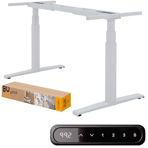 boho office® Höhenverstellbarer Schreibtisch Gestell - elektrisch stufenlos, 2 Motoren, ultraschnelle 80 mm/Sek., stabil, Memoryfunktion, Kollisionsschutz - Basic Line Weiß