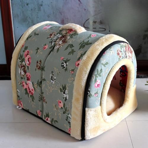 Ladfrol犬猫用 ペットハウス ねこハウス 犬小屋 猫 テント ペットクッション 室内用 暖かい 洗える 折りたたみ ふんわり 肌触り 保温布団 ペット用品 大中小型犬/猫用 (M,新しい田園風)