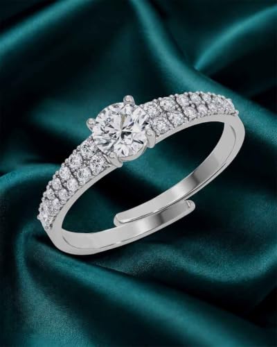 Image of Clara 925 Sterling Silver Minimal Daily Wear Adjustable Ring for Women | Gift for Birthday Anniversary | Rakhi Rakshabandhan Gift for Sister Bhabhi |Platinum Plated | Swiss Zirconia