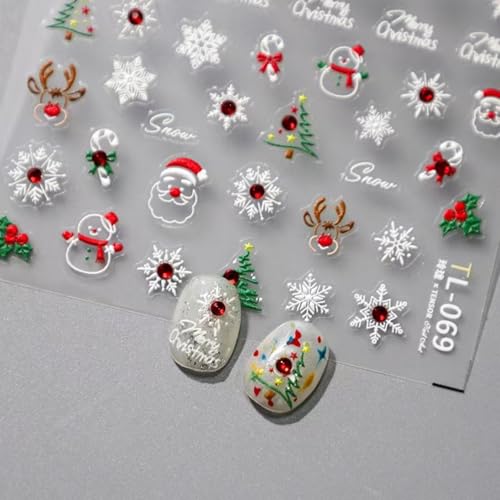 Image of 5D Embossed Christmas Nail Art Stickers for Nails Art Santa Claus Snowflake Nail Decals Xmas Winter Self Adhesive Rhinestone with Design for Women Manicure Supplies Decorations Accessories