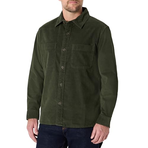 Amazon Essentials Mens Regular-Fit Corduroy Overshirt Dark Olive XX-Large