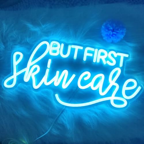 Image of But First Skin Care Led Neon Lights Sign for Home Spa Beauty Cosmetic Salon Wall Decor, Spa Day Gifts for Women,Spa Products Aesthetic Center Salon Door Decorative Acessories(Ice Blue)