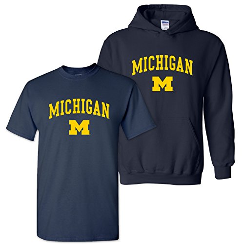 UGP Campus Apparel S3H3-A Michigan Wolverines Arch Logo T Shirt & Hoodie Bundle - 2X-Large Navy