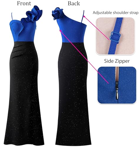 Image of VFSHOW Womens Ruffle One Shoulder Strap Ruched Formal Prom Wedding Maxi Dress V Neck Elegant Split Cocktail Evening Long Gown
