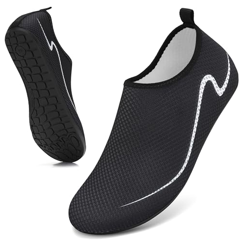 gitzing Water Shoes for Women Men Beach Quick-Dry Swim Aqua Socks Breathable Barefoot Shoes for Surfing Running Driving Pool YOG Black 6 UK/39 EU