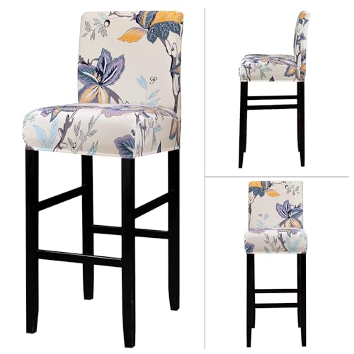 Image of Lellen Bar Stool Covers Set of 4- Jacquard Bar Stool Chair Cover with Backs,Barstool Covers Slipcovers,Stretch Barstool Seat Covers,Chair Protector Covers for Kitchen Dining Room Counter Island
