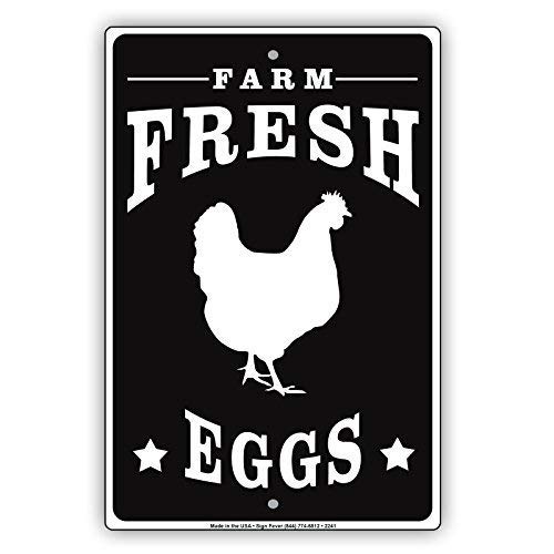 LilyanaenNew Metal Sign Aluminum Sign Farm Fresh Eggs Sold Here Chicken Farmers Market Sign for Outdoor & Indoor 12" x 8"