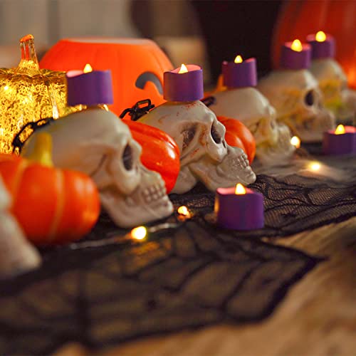 Homemory Purple Tea Lights Candles Battery Operated, 200+Hour Flameless Flickering Fake Electric LED Colored Tealights Candles for Party, Wedding, Halloween, Mardi Gras, Holiday Decor, 12-Pack