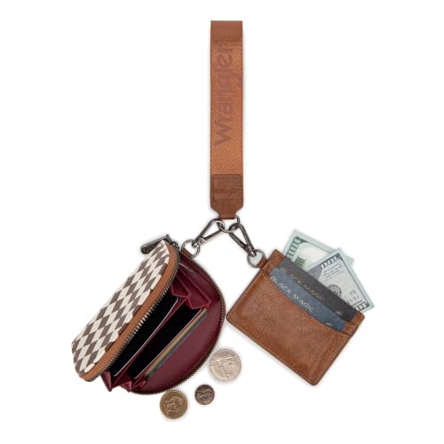 Image of Montana West Wrangler KeyChain Wallet Checkered Wristlet Wallets for Women Western Dual Pouch Wristlet Credit Card Holder Wallet