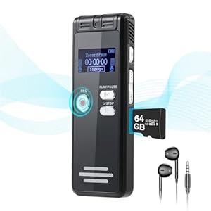 64GB Digital Voice Activated Recorder with Playback – 3072Kpbs HD Dual MIC Tape Voice Activated Recorder with Noise Reduction for Interviews/Meeting/Classes, 4608 Hours Audio Recording Device