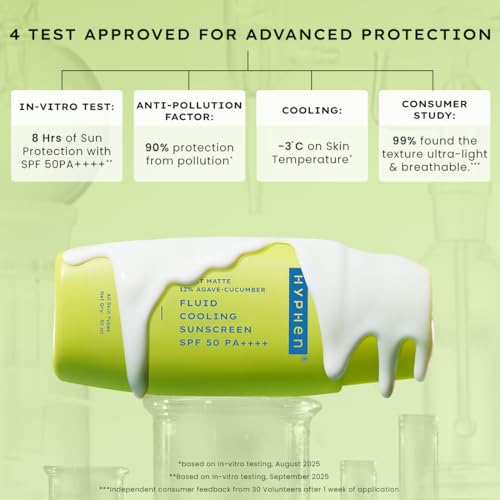 Image of Hyphen Fluid Cooling Sunscreen SPF 50 PA++++ | Ultra Lightweight | Oily, Combination, Normal Skin | Clinically Tested (In-Vitro), Protects upto 8Hrs | Non-greasy & Fast Absorbing | For Men & Women-50ml