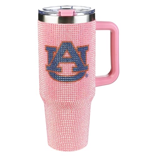 Image of The Memory Company NCAA Pink Bling 40oz Stainless Steel Water Tumbler, Double Wall Vacuum Insulated Game Day Bottle, Rhinestone Design with Handle Lid and Straw