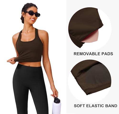 Image of PINSPARK Sports Bra Longline Racerback Tank Tops for Women Padded Workout Yoga Top