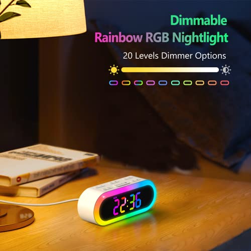 Reacher Dual Alarm Clock, Weekday/Weekend, Rgb Night Light, Dimmable, 7 Wake Up Sounds, Snooze, Outlet Powered, Auto-Off Timer, Small Rainbow Led Digital Clock For Kids, Bedroom, Bedside #TOP3
