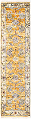 Rugs.com Paragon Collection Rug – 8 Ft Runner Yellow Medium-Pile Rug Perfect for Hallways, Entryways