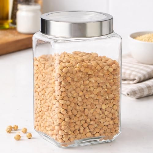 Image of CROCO JAR Square Glass Storage Containers | Transparent Kitchen Jars with Airtight Steel Lid | Spice, Pickle, Dry Fruit, Snack, Coffee, Sugar & Pantry Storage Containers (2200 ML| PACK OF 1)