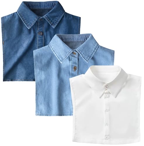 Winter 3Pcs Cotton Plaid Fake Collar Detachable Dickey Half Shirts Blouse Top for Women Men Outfits (Denim Blue L)