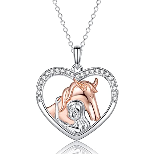 Girls Horse Necklace, Sterling Silver Necklaces for Girls Women, Heart Shaped Horse Cubic Zirconia Pendant Necklaces for Teen Girls Kids Jewelry Equestrian Gifts for Birthday Christmas