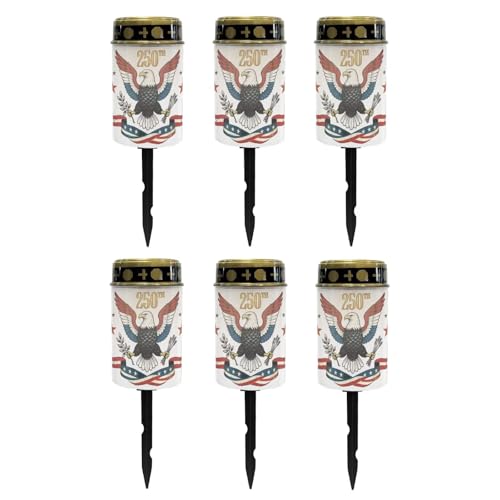Image of Poceacles America 250th Anniversary Decor Eagle 250th Print Outdoor Solar Powered Cemetery Lights Grave Outdoor Stake Lights Garden Solar Lantern Flameless Candles Garden Decoration, 6 Piece